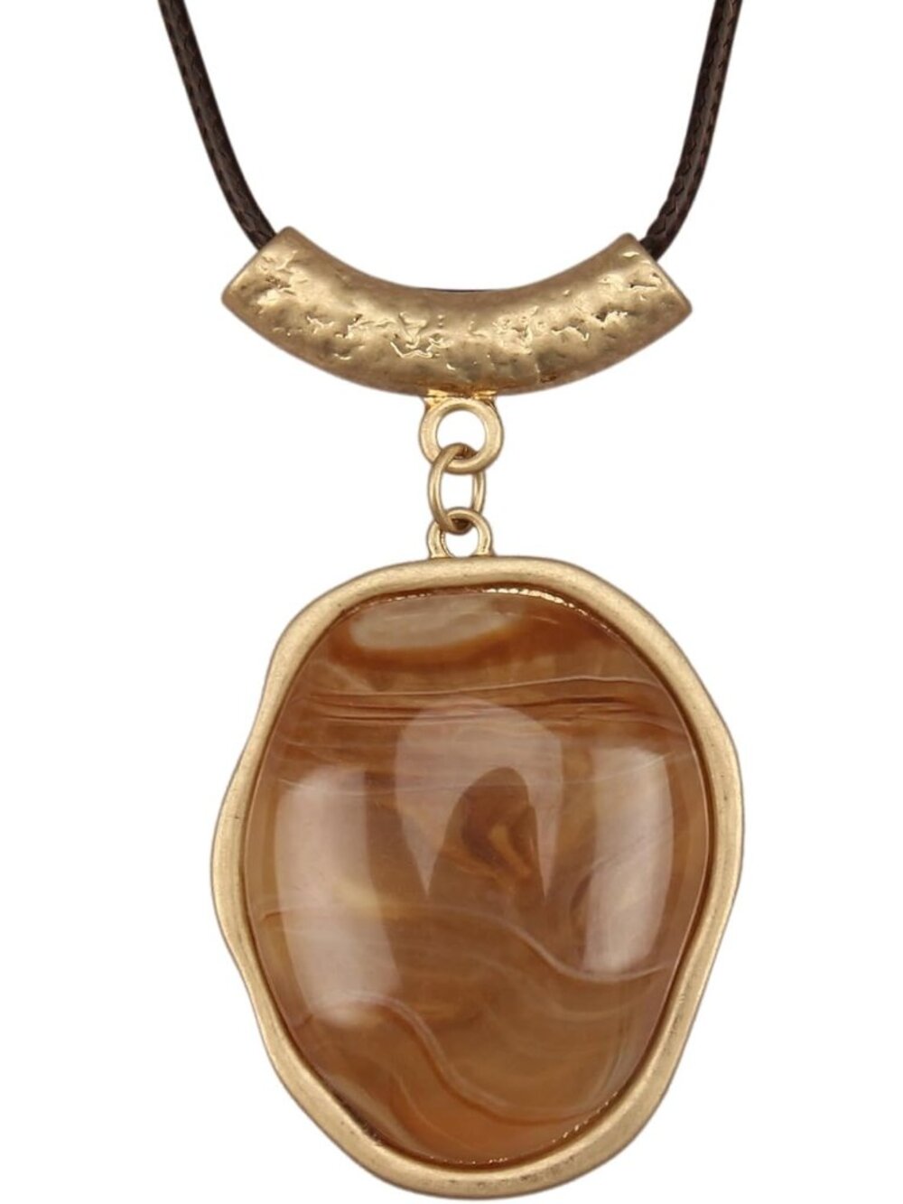 Women's Boho Gold Brown Agate Stone Pendant Necklace Curved Bar Choker
